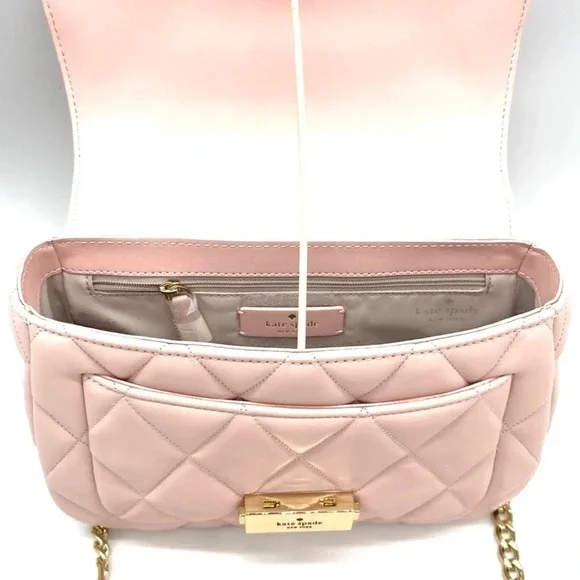 Kate Spade Carey Small Quilted Flap Shoulder Crossbody Bag Light Pink/Gold - Picture 6 of 10